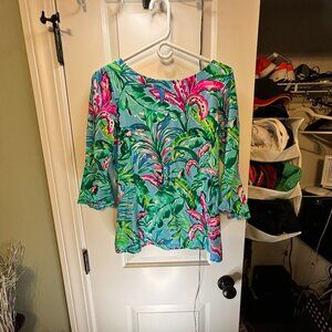 NWT Lilly Pulitzer Women's Size Small Fontaine Top Porto Blue In the Trees